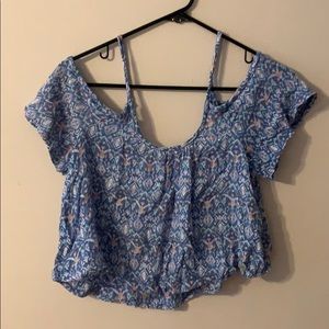 Purple cold shoulder crop tip with Aztec design